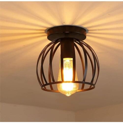 Vintage Iron Cage Ceiling Light Shade Industrial Modern Ceiling Lamp Nordic Lighting Fixture Living Room Home Decor