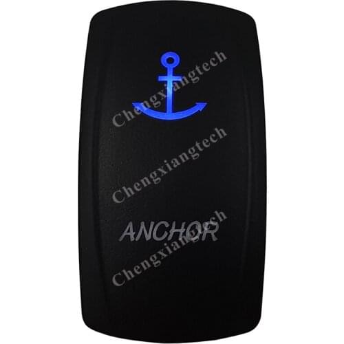 Marine Blue Led ANCHOR Momentary Rocker Switch DC 12V 20A 24V 10A DPDT 7Pin 3 Position (ON)-Off-(ON) Boat Automatic Rocker Toggl