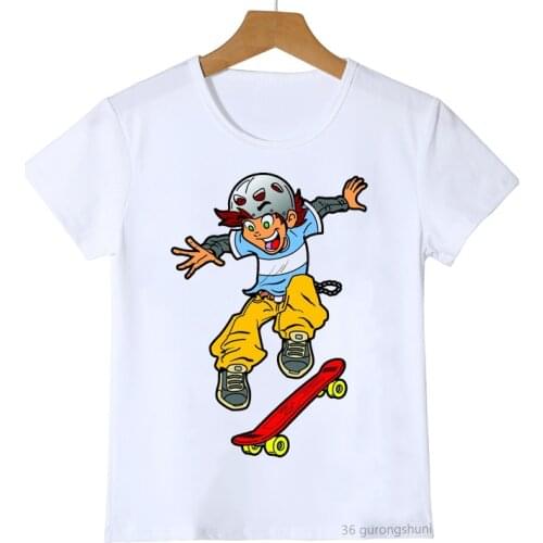 Funny boys t shirt skateboarding little boy printed kids tshirt summer fashion white short sleeve t-shirt boys tops wholesale