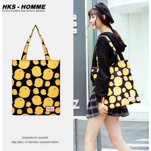 Cartoon Canvas Tote Bag Chick Printing Women Handbag Shoulder Bags Women Beach Bag Folding Shoulder Shopping shopper Bags