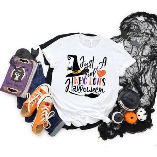 Just a girl who loves Halloween shirt Halloween Party Funny Spooky Shirt Fashion 100%Cotton O Neck Female Clothing Plus Size y2k