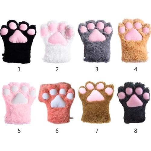 Women Girls Cute Cat Paw Gloves Winter Warm Plush Cartoon Anime Cosplay Mittens