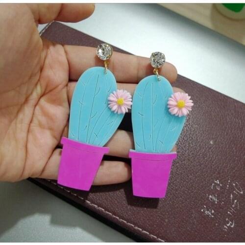 2021 Women Punk Earrings cactus Pandent Earrings Charm Hip Hop Girls Gift Cute Stud acrylic jewelry Evening Party Earring