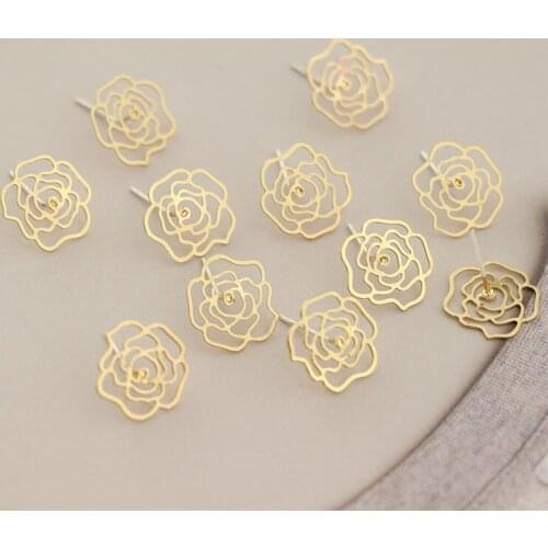 10 PCS 13mm Metal Copper Hollow Out Rose Flowers Stud Earrings DIY Handmade Earrings Accessories