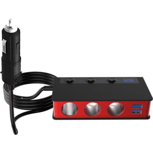 180W 12V/24V QC 3.0 7-in-1 Cigarette Lighter Adapter with 3 Sockets Cigarette Lighter Splitter & 4-Port USB Charging Ports
