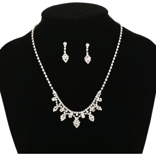 2016 bride accessories bridal necklace Earrings accessories female jewelry sets silver plated Crystal Chain Pendant #N101