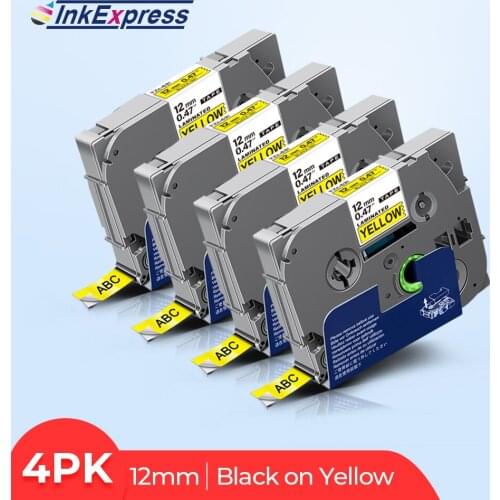 4PK 12mm TZe-631 TZe 631 tze631 TZ-631 Label Tape Black on Yellow Printer Ribbon tze 231 tape for Brother p touch printer