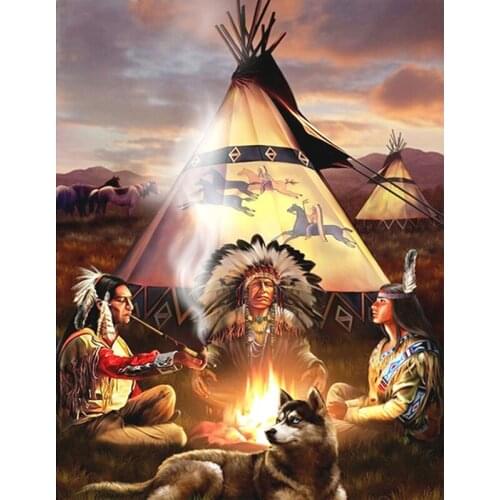 5D DIY Full Square/Round Drill Diamond Painting Cross Stitch Indians Men Gathering Rhinestone Embroidery Sale Mosaic Home Decor