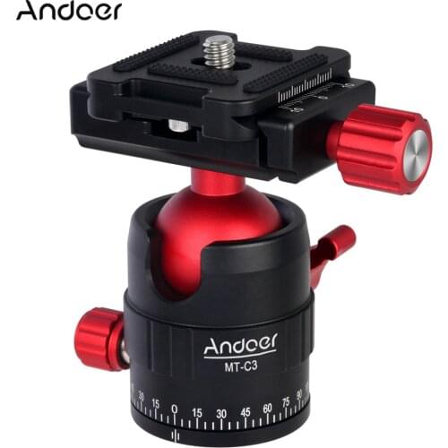 Andoer MT-C3 Panoramic Tripod Ball Head Adapter 360 Rotation Aluminium Alloy Compact Tripod Ball Head with Quick Release Plate