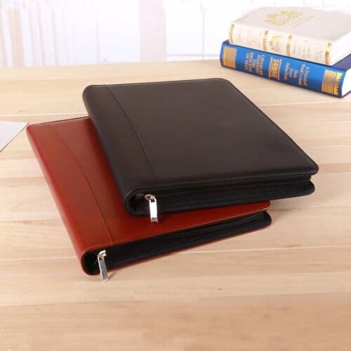 A4 zipper faux leather business manager bag file folder with ring binder briefcase handbag for conference agreement sales 1311B
