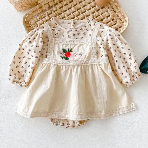 Korean Style Toddler Baby Girl Embroidery Cotton Long Sleeve Dress Romper Spring Autumn Baby Girls Clothes Newborn Baby Jumpsuit