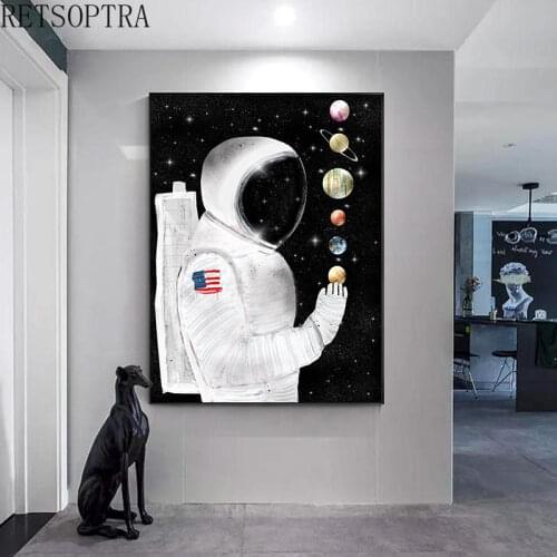 Home Decor Astronaut Space Universe Planet Posters Canvas Print Watercolor Style Painting Wall Art Pictures Kids Bedroom Modern