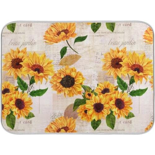 Home Kitchen Placemat Sunflower Print Microfiber Drying Dish Mat Non-slip Absorbent Heat Resistant Mat Tableware Pad Dish Mat