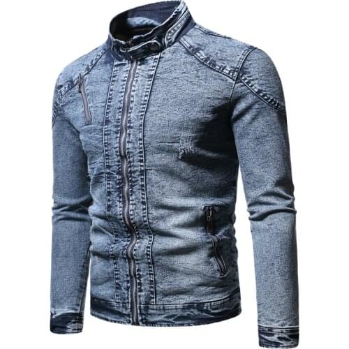 AIOPESON Plus Velvet Denim Jacket Men Stand Collar Solid Color Retro Slim Fit Mens Jacket New Autumn Streetwear Mens Jackets