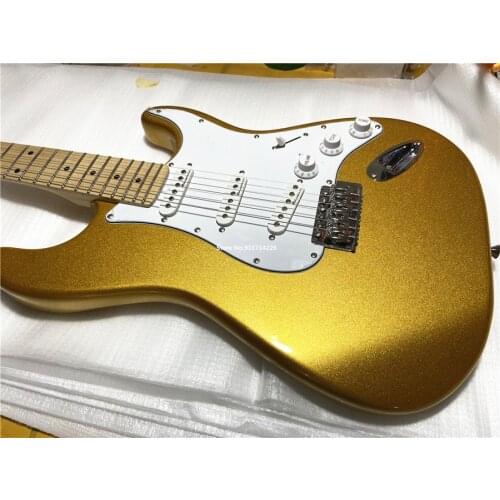 High quality metal yellow particle 6 string electric guitar can be customized free shipping