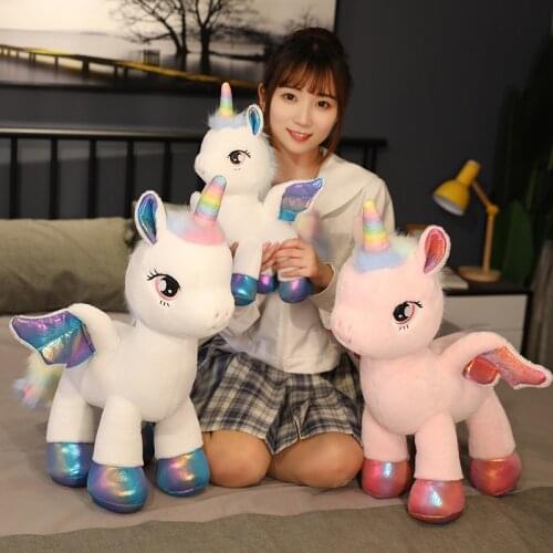 40-80cm Giant Rainbow Unicorn Plush Toys Stuffed Animal Plush Toys Unicorn Flying Horse Doll Soft Cartoon Pillow Kids Girls Gift