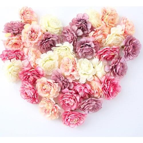 Artificial Flowers 5CM Silk Rose Head Wedding Sina Hand Bouquet Party Home Garden DIY Decor Christmas Gift Wreath Scrapbooking