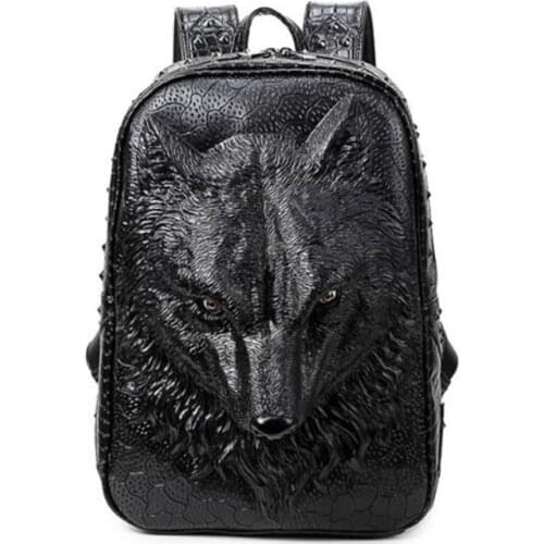 3D wolf head PU leather backpack special cool shoulder bags for teenage girls laptop school bags