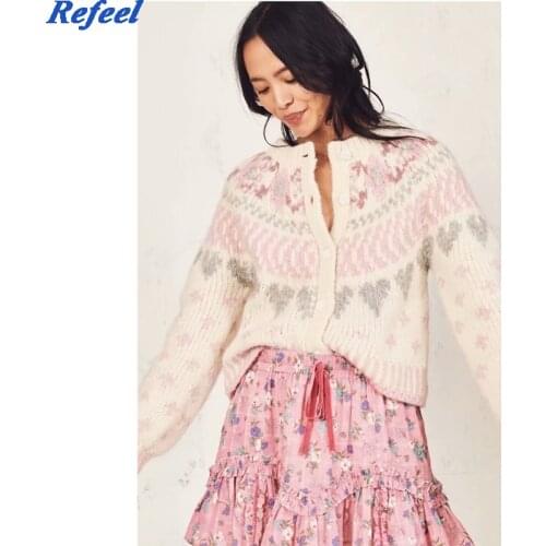 Patchwork cardigan christmas sweater women open-knit long sleeves loveshackfancy Womens Deena stripe Alpaca blended sweaters