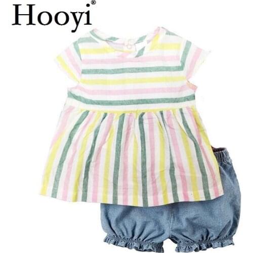 Hooyi Baby Girls Dress Clothes Suit Stripe Newborn Jumpsuits Girls Blouse Pants Children T-Shirt Panties Toddler Outfit 0-2Year