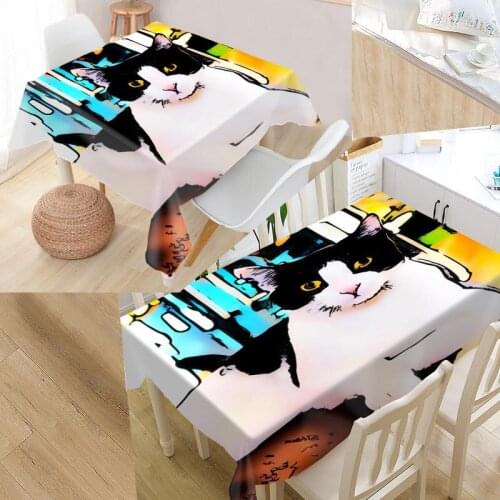 Custom Cute Cat 02 Table Cloth Oxford Print Rectangular Waterproof Oilproof Table Cover Square Wedding Tablecloth