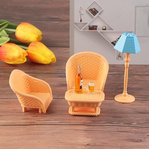 New Arrival 6Pcs/set 1:12 Dollhouse Miniature Living Room Furniture Chairs Lamp Tea Table