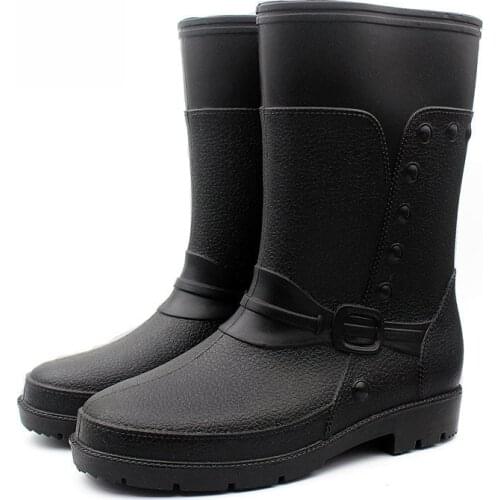Fashion Men Winter Middle Rain Boots Casual PVC Non-slip Work Water Shoes Thick Warm Waterproof Wear-resistant Rubber Shoes