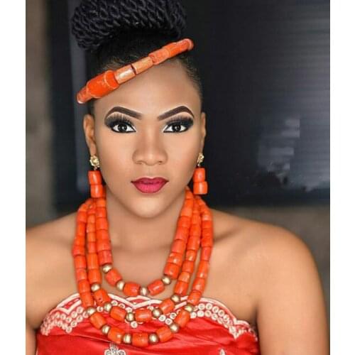 Fashion Nigerian Coral Beads Necklace Earrings Set for Bride New African Wedding Jewelry Set Free Shipping CNR665