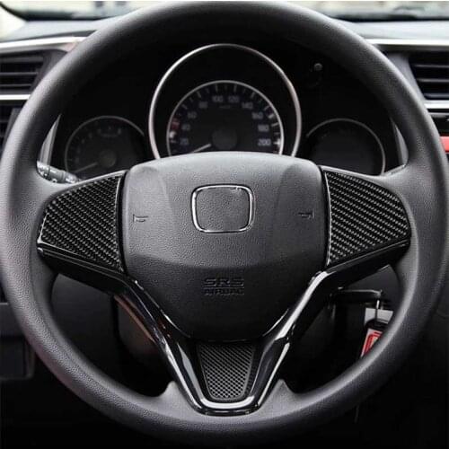 Mutips Car Steering Wheel Cover Gear Shift Panel Trim Frame Carbon Fiber Stickers Accessories Auto For Honda Fit Jazz 2014-2018