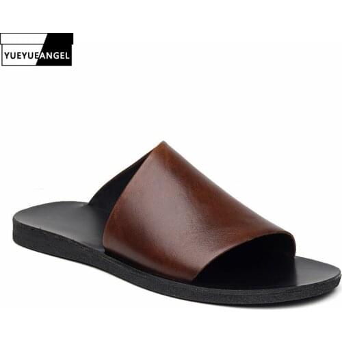 Mens 2021 Summer New Genuine Leather Classic Vintage Non-Slip Concise Fashion Male Slippers High Street Casual Korean Style