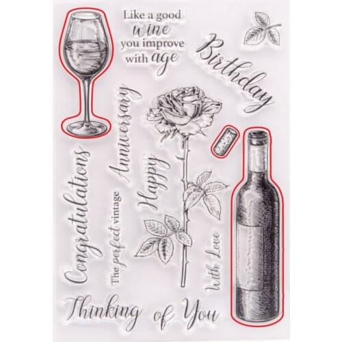 2021 New Red Wine Glass Flower Birthday Clear Stamps and Metal Cutting Dies Sets For DIY Craft Making Greeting Card Scrapbooking
