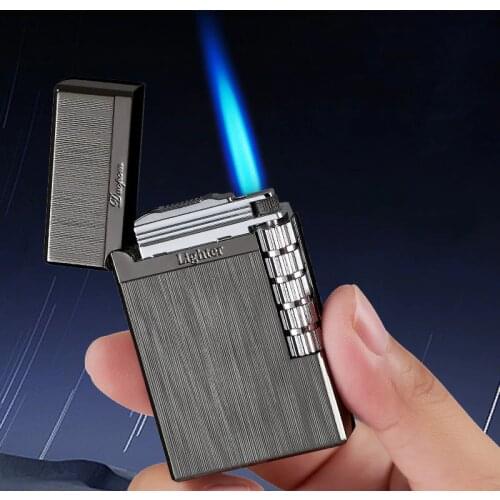 New 2021 Ping Sound Windproof Gas Cigar Lighter Jet Metal Square Torch Sideslip Ignite Flint Cigarette Lighters Men Gift