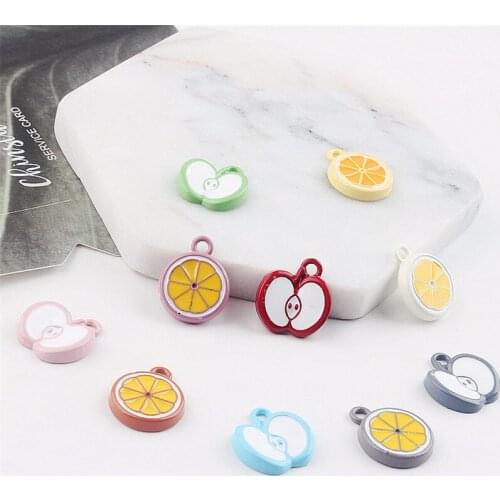 Wholesale 50PCs Fruit Lemon Apple Alloy DIY Jewelry Pendant Charms Oil Drop Bracelet Necklace Phone Chain Keyring Charm Craft