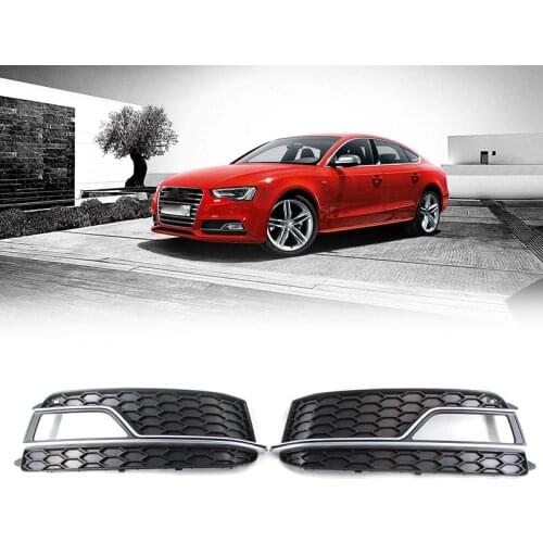 A Pair Front Bumper Honeycomb Fog Light Lamp Grille Chrome Grill Cover Fit for AUDI A5 Sline S5 2013-2017 8T0807681M 8T0807682M