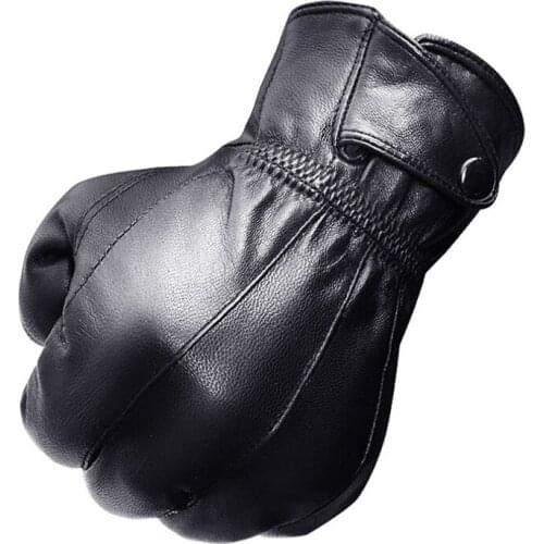 Male 2018 Spring / Winter Real Leather Plus Velvet Thickening Black / Coffee Color Glove Man Business Luvas Car Driving Mittens
