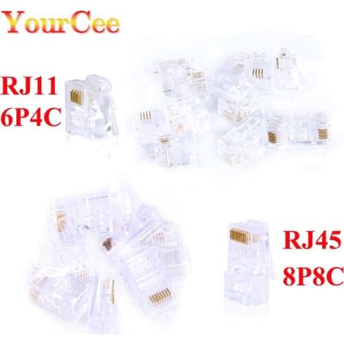 RJ11 RJ45 Net Network Cables Modular Crystal Plug Gold Plated Cat5 CAT5e Connector 6P4C 8P8C utp Unshielded Modular Rj45 Plug