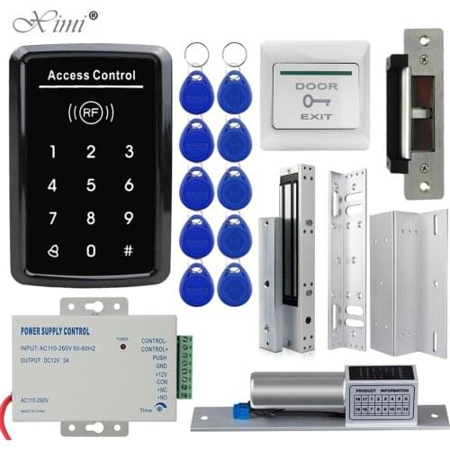RFID Access Control System Kit Frame Glass Door Set+Electric 180KG Magnetic Lock+10 Keytab+Power Supply+Exit Button