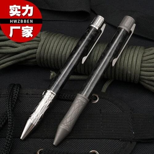 Titanium Alloy Carbon Fiber Bolt Action Pen Tactical EDC Ball Point Pen with Glass Breaker Pocket Clip for Office School