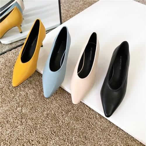 Fashion Pointed Toe Women Pumps Thin Mid Heel Elegant Pumps Woman Slip On Solid Color Office Work Pumps Comfortable Female Pumps