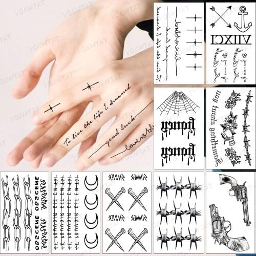 Waterproof Temporary Tattoo Sticker Cross Text Simple Line Black Tatoo Arm Back 2021 New Woman Man Child Fake Flash Tattoos