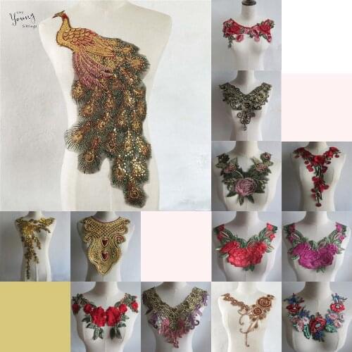 Fashion Style Lace Fabric Collar Embroidery DIY Lace Sequin Collar Decorative Cheongsam Dress Decals Accessories
