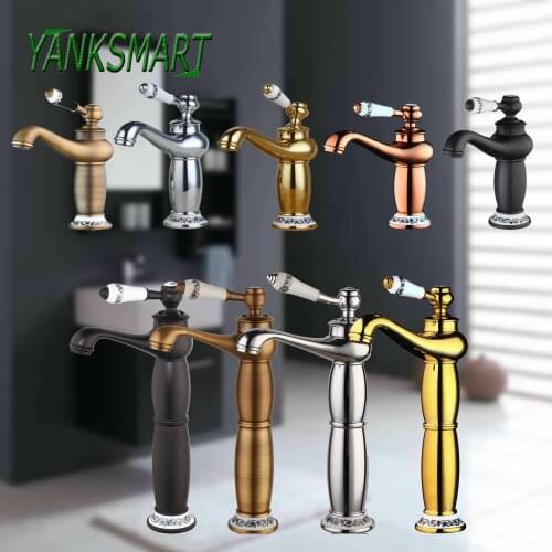 YANKSMART Basin Faucets Bathroom Faucet Single handle Basin Mixer Tap Bath Antique Faucet Brass Sink Water Crane Silver