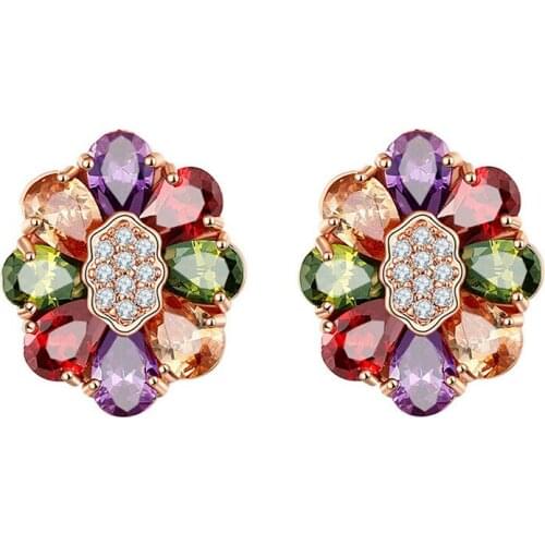 ZSLBS Fashion Earrings For Women Girl Zirconia Crystal Flower Stud Earring Jewelry Pendientes Mujer Boucle Oreille Femme Brincos