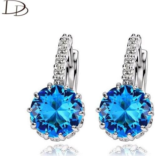 DODO 10 Colors Pink Blue Crystal Earrings Women Big Round AAA Cubic Zirconia Fashion Jewelry Boucle D'oreille Femme Earring E73