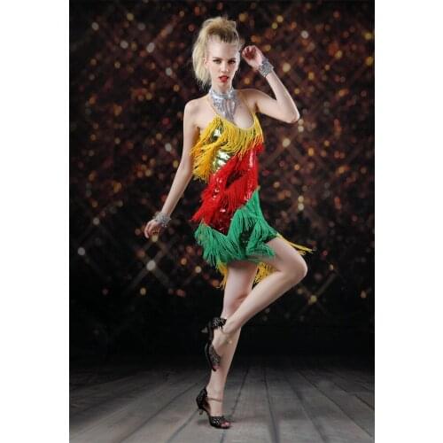 Lady Women Latin Dance Dress Costumes For Women Latin Fringe Dress Dancing Dresses Dancewear Stage Wear Clothes 10-62