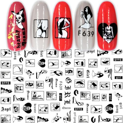 1pcs 3D Black Nail Art Sticker Cartoon Love Heart Letter DIY Manicure Sliders Nail Decorations Animal Water Transfer Decals