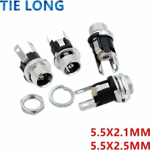 10pcs 5.5x2.1mm 5.5x2.5mm DC Socket With Nut DC Power Jack Socket Female Panel Mount Connector DC025 DC-025