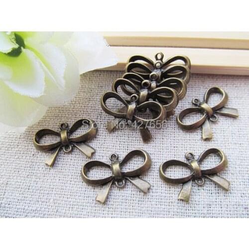 100pcs Cute Cabinet Lovely Antique Bronze Bowknot/Bow tie/Bow Connector Pendant Charm/Finding,two Links/Holes,DIY Accessory