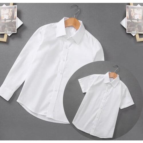 2021 White Spring Summer Boys Blouses Shirts Kids Children Clothing Top Overcoat Formal Sport Beach Cotton Long Sleeve High Qual