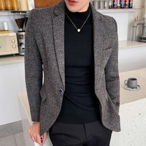 2021 Brand clothing Mens High Quality pure cotton business suit/Male slim fit plaid Leisure Blazers/groom dress Jackets S-3XL